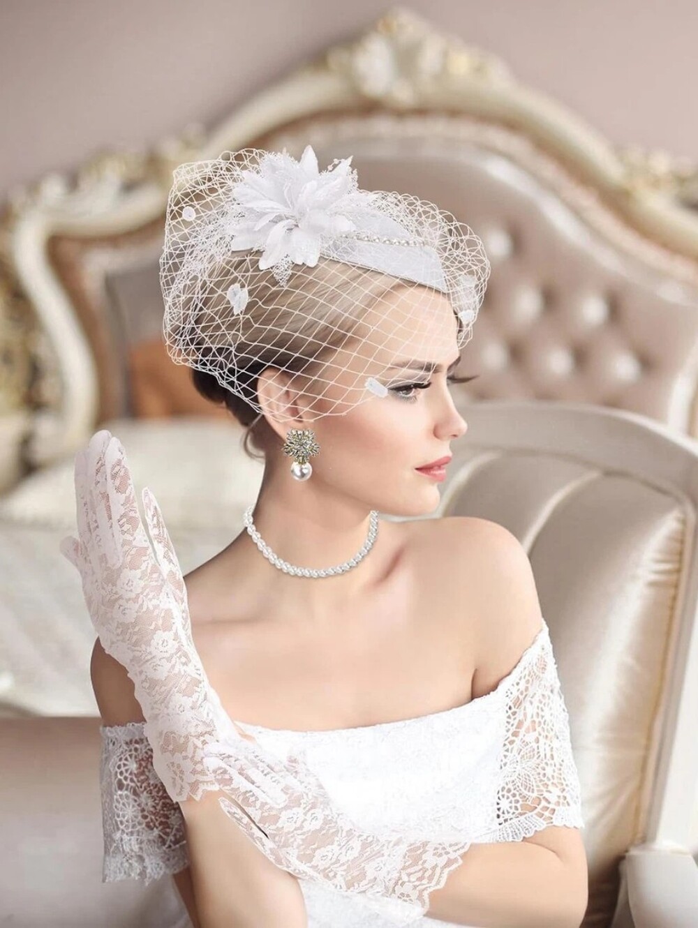 Kidukso Vintage 1920 Fascinators  Birdcage Veil Headpiece with Floral Accent